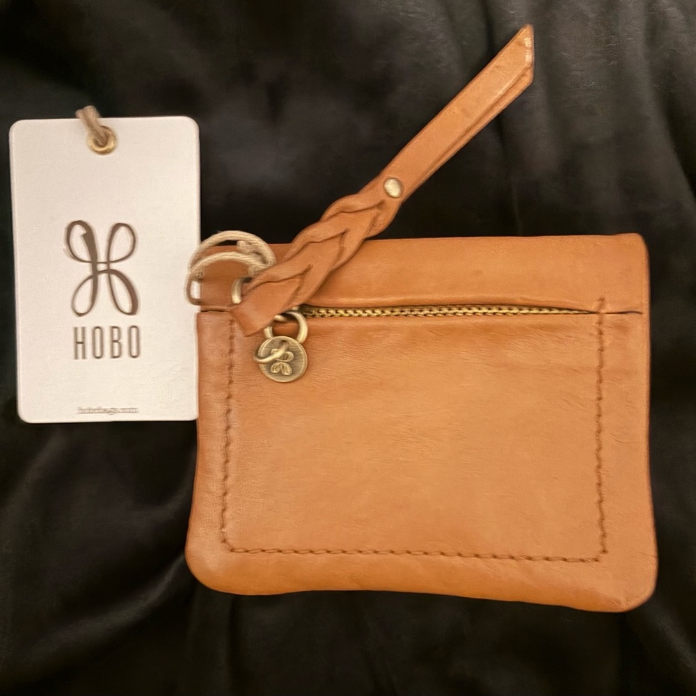 HOBO Small Lumen Cognac Leather Card wallet with Brass Zip - Picture 3 of 4